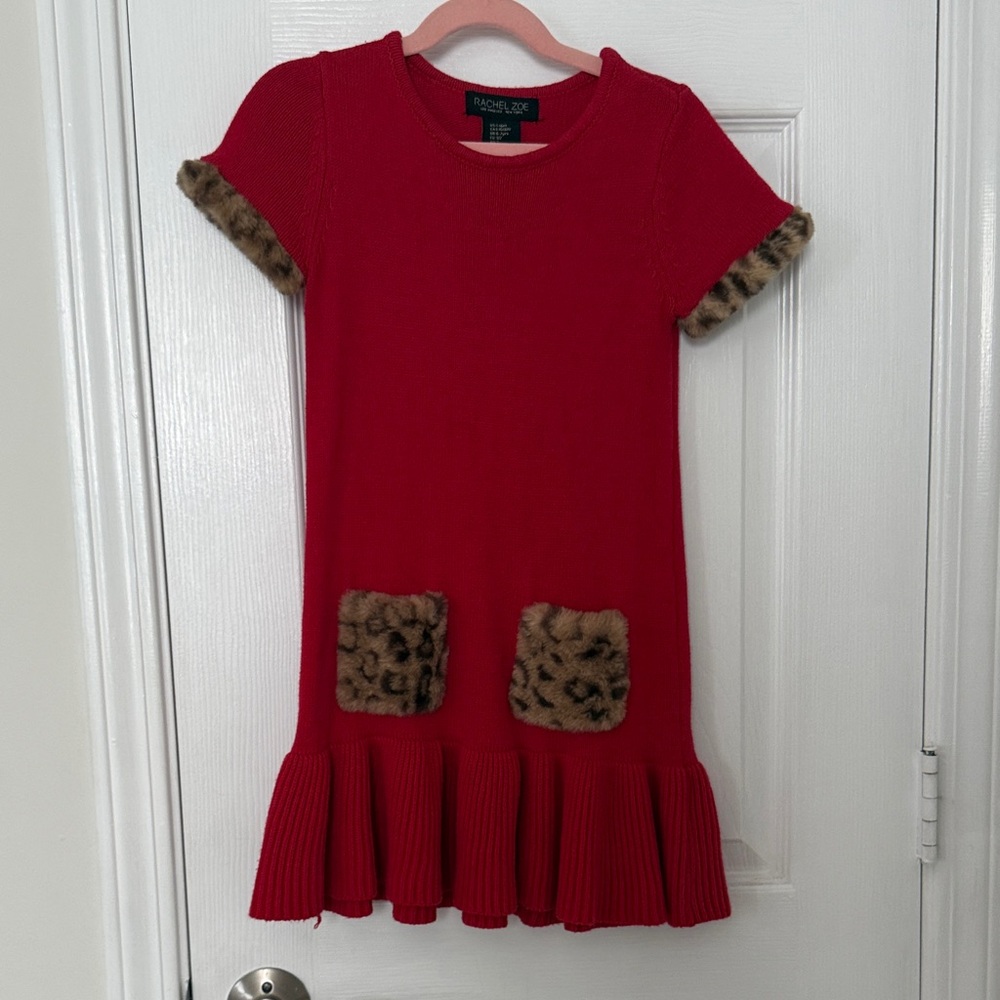 Rachel Zoe Vibrant Red Dress with Leopard Accents